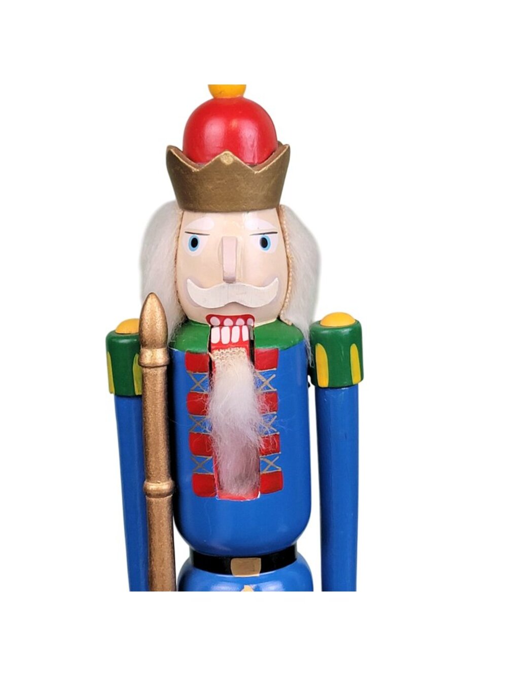 Vintage Colorful King Nutcracker Wood Toy 15 Inch Christmas Tree Home Decor Blue